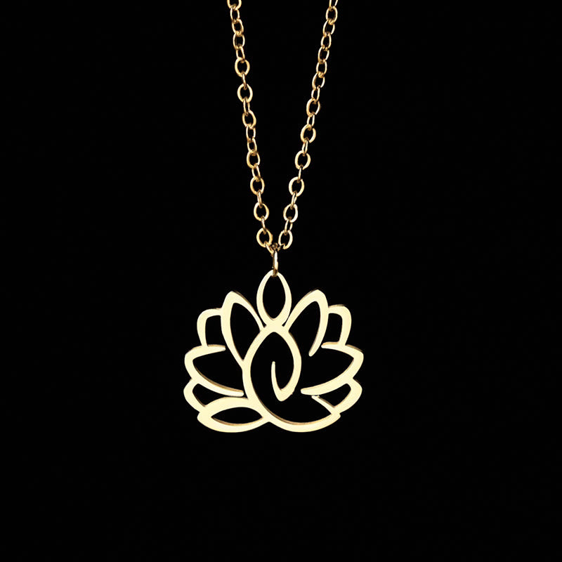 Buddha Stones Hohl Lotus Design Edelstahl Erleuchtung Halskette Anhänger - Gold - image 7
