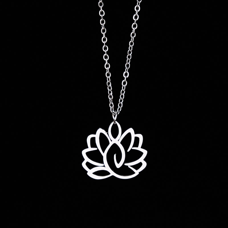 Buddha Stones Hohl Lotus Design Edelstahl Erleuchtung Halskette Anhänger - Silber - image 0