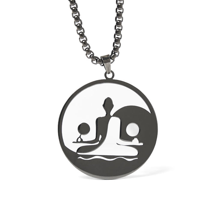 Buddha Stones, Yin Yang Buddha-Figur, hohles Design, Edelstahl, Balance-Halskettenanhänger - Schwarz - image 0