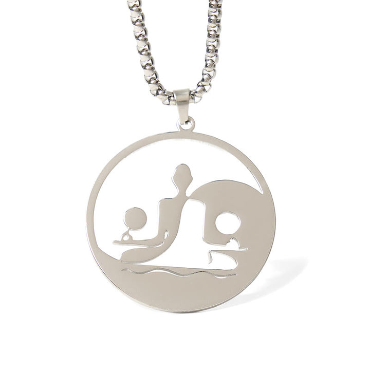 Buddha Stones, Yin Yang Buddha-Figur, hohles Design, Edelstahl, Balance-Halskettenanhänger - Silber - image 16