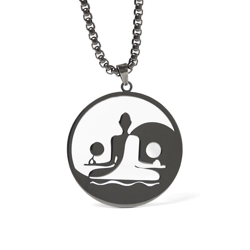 Buddha Stones, Yin Yang Buddha-Figur, hohles Design, Edelstahl, Balance-Halskettenanhänger - Schwarz - image 0