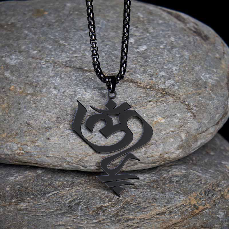 Buddha Stones Vintage OM Symbol Geometrie Design Edelstahl Verbindung Halskette Anhänger - Schwarz - image 13