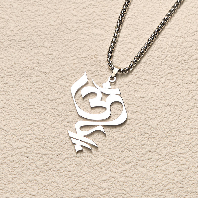 Buddha Stones Vintage OM Symbol Geometrie Design Edelstahl Verbindung Halskette Anhänger - image 10