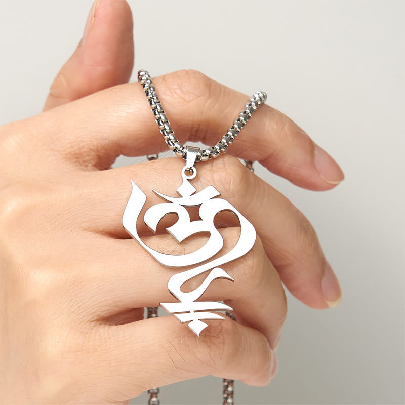 Buddha Stones Vintage OM Symbol Geometrie Design Edelstahl Verbindung Halskette Anhänger - image 11