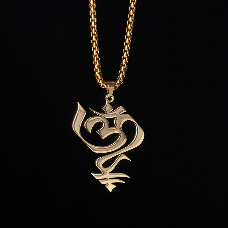 Buddha Stones Vintage OM Symbol Geometrie Design Edelstahl Verbindung Halskette Anhänger - image 1
