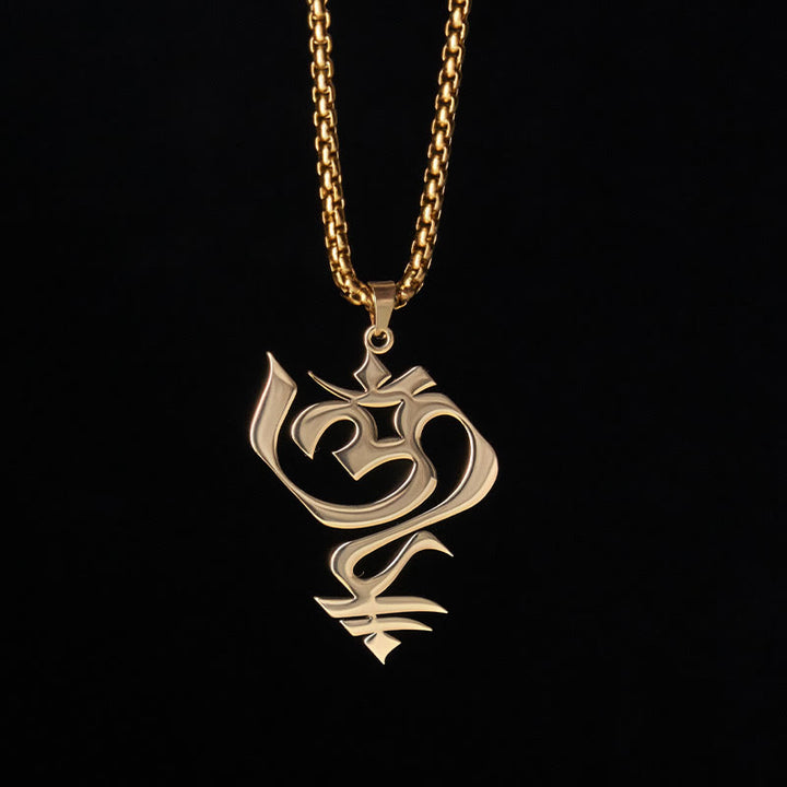 Buddha Stones Vintage OM Symbol Geometrie Design Edelstahl Verbindung Halskette Anhänger - image 1