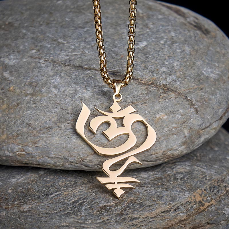 Buddha Stones Vintage OM Symbol Geometrie Design Edelstahl Verbindung Halskette Anhänger - Gold - image 0