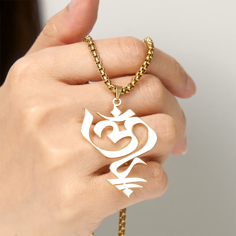 Buddha Stones Vintage OM Symbol Geometrie Design Edelstahl Verbindung Halskette Anhänger - image 4