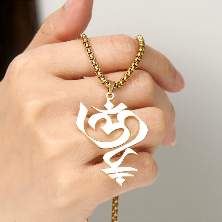 Buddha Stones Vintage OM Symbol Geometrie Design Edelstahl Verbindung Halskette Anhänger - image 4
