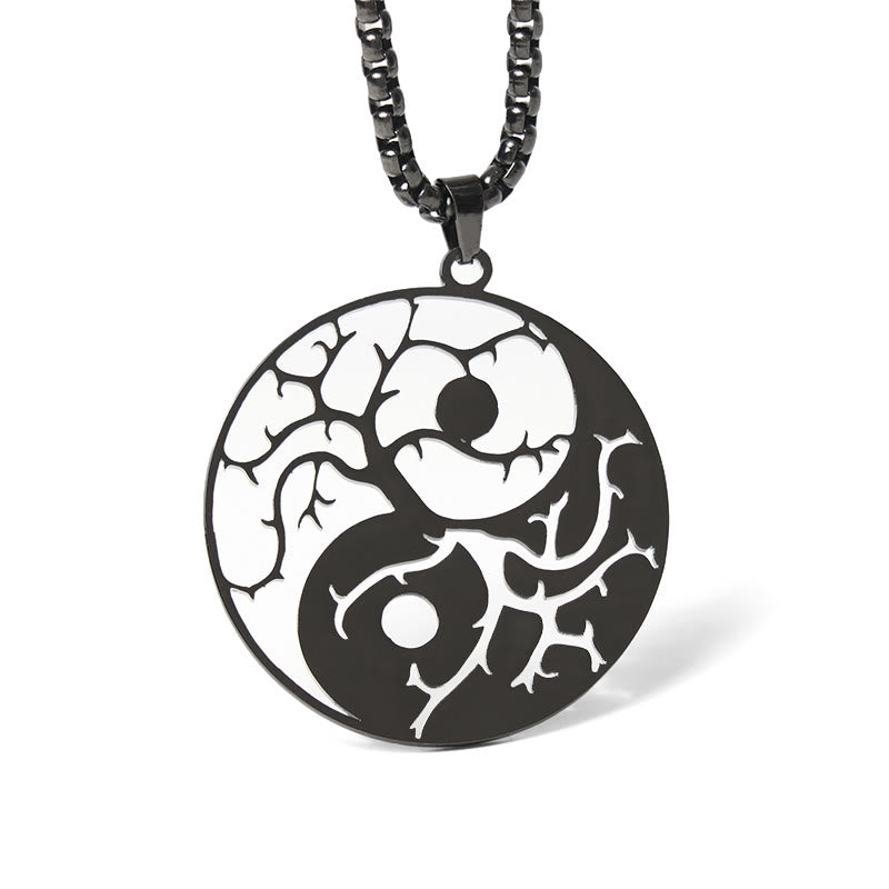 Buddha Stones ​​Zweige Hohl Yin Yang Design Edelstahl Balance Halskette Anhänger - Schwarz - image 0