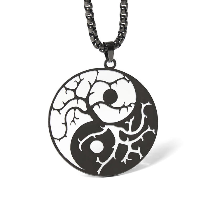 Buddha Stones ​​Zweige Hohl Yin Yang Design Edelstahl Balance Halskette Anhänger - Schwarz - image 0