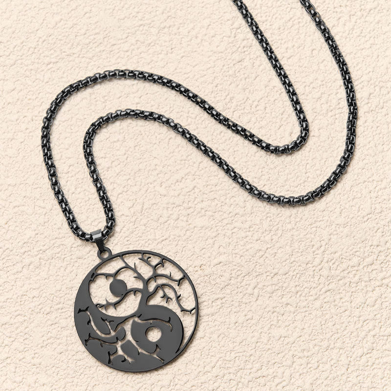 Buddha Stones ​​Zweige Hohl Yin Yang Design Edelstahl Balance Halskette Anhänger - image 4