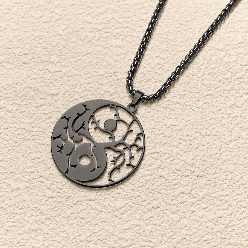 Buddha Stones ​​Zweige Hohl Yin Yang Design Edelstahl Balance Halskette Anhänger - image 3
