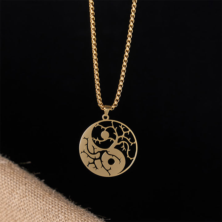 Buddha Stones ​​Zweige Hohl Yin Yang Design Edelstahl Balance Halskette Anhänger - image 15