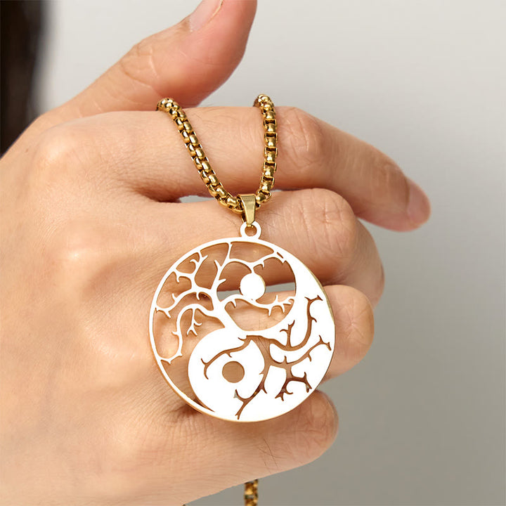 Buddha Stones ​​Zweige Hohl Yin Yang Design Edelstahl Balance Halskette Anhänger - image 18
