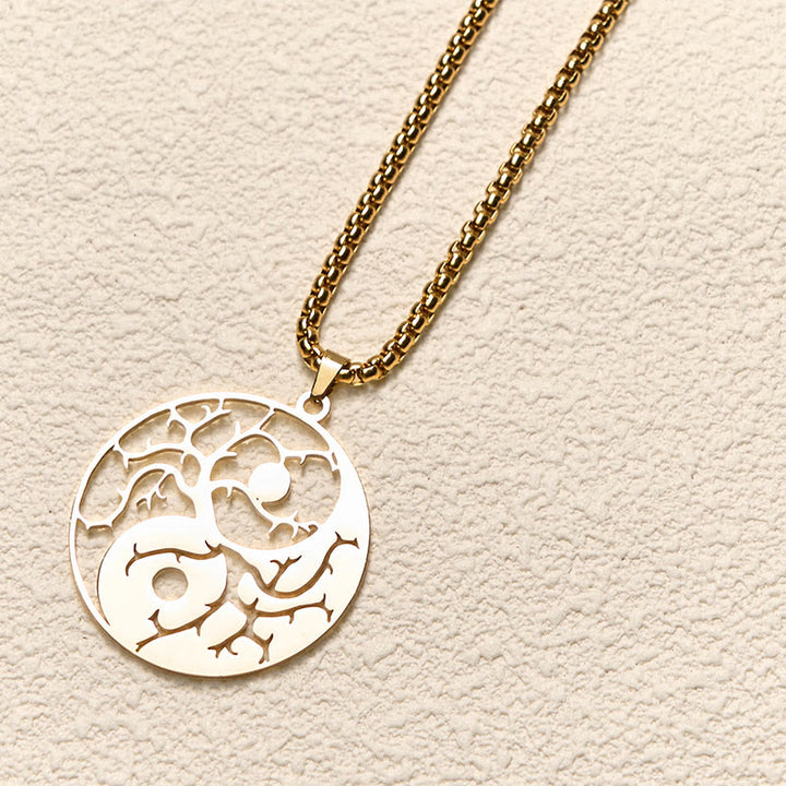 Buddha Stones ​​Zweige Hohl Yin Yang Design Edelstahl Balance Halskette Anhänger - image 16