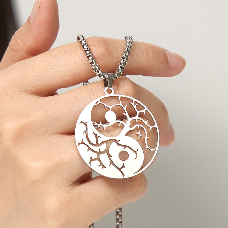 Buddha Stones ​​Zweige Hohl Yin Yang Design Edelstahl Balance Halskette Anhänger - image 12
