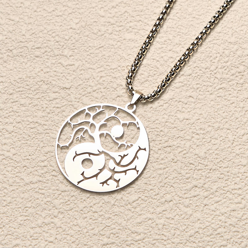 Buddha Stones ​​Zweige Hohl Yin Yang Design Edelstahl Balance Halskette Anhänger - image 10