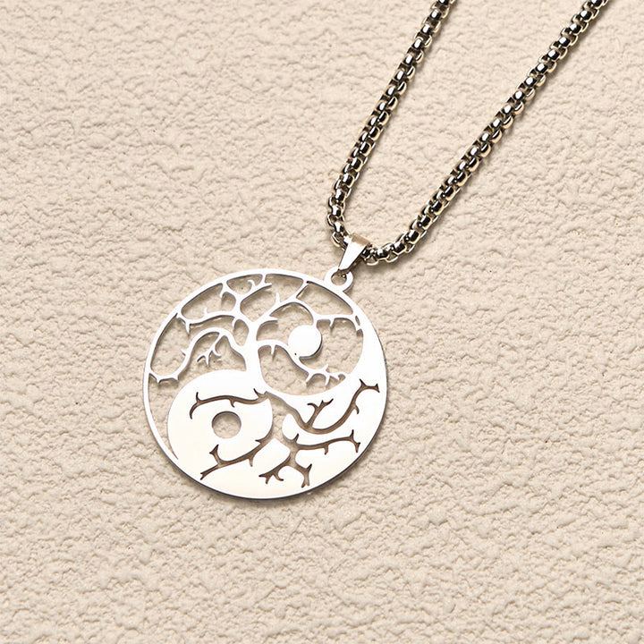 Buddha Stones ​​Zweige Hohl Yin Yang Design Edelstahl Balance Halskette Anhänger - image 10