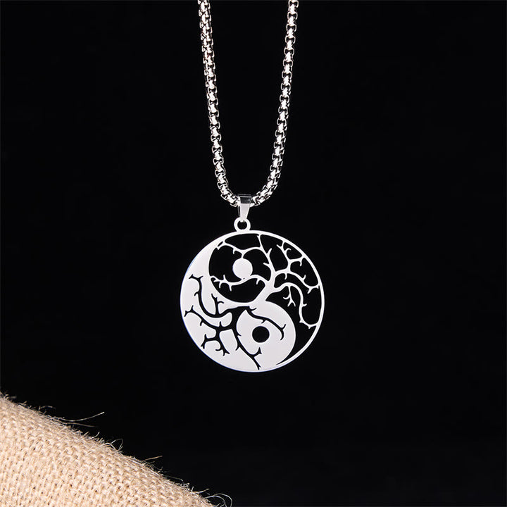 Buddha Stones ​​Zweige Hohl Yin Yang Design Edelstahl Balance Halskette Anhänger - image 9