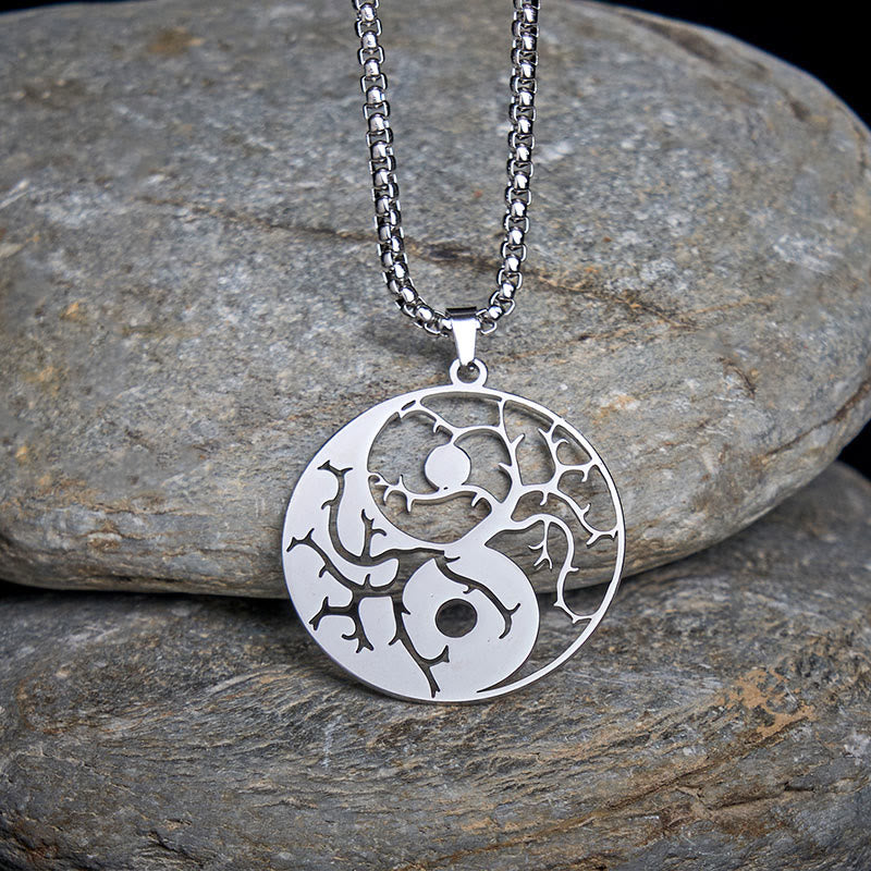 Buddha Stones ​​Zweige Hohl Yin Yang Design Edelstahl Balance Halskette Anhänger - image 8