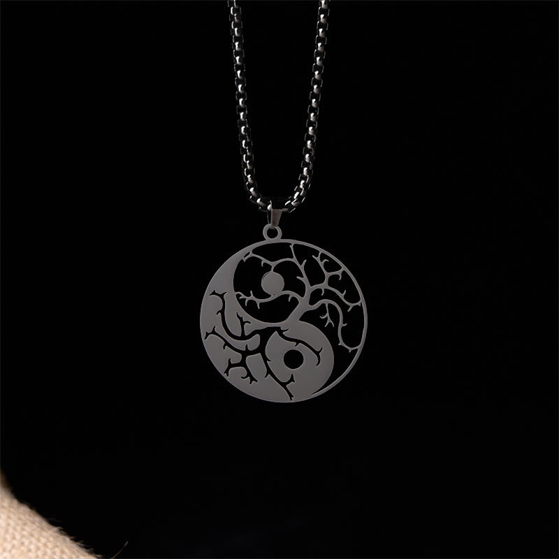 Buddha Stones ​​Zweige Hohl Yin Yang Design Edelstahl Balance Halskette Anhänger - image 2