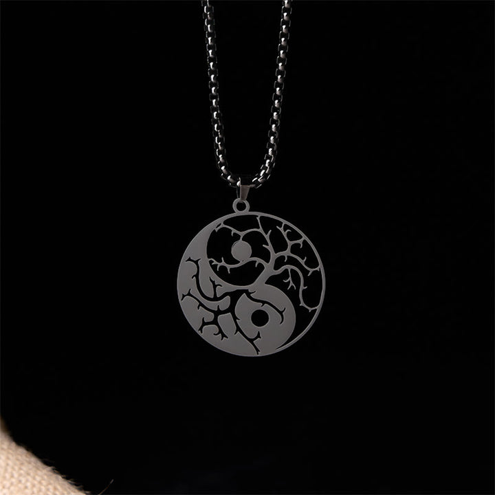 Buddha Stones ​​Zweige Hohl Yin Yang Design Edelstahl Balance Halskette Anhänger - image 2