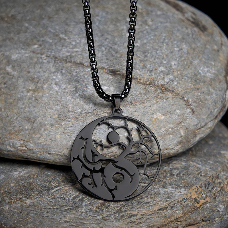 Buddha Stones ​​Zweige Hohl Yin Yang Design Edelstahl Balance Halskette Anhänger - image 1