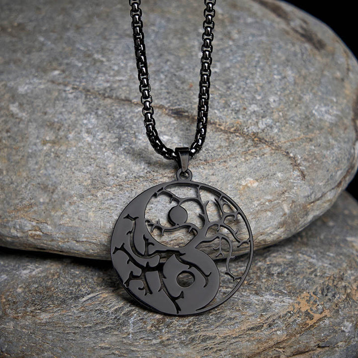 Buddha Stones ​​Zweige Hohl Yin Yang Design Edelstahl Balance Halskette Anhänger - image 1