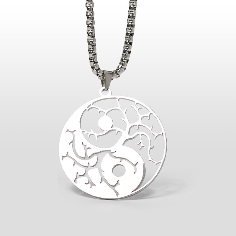 Buddha Stones ​​Zweige Hohl Yin Yang Design Edelstahl Balance Halskette Anhänger - Silber - image 7