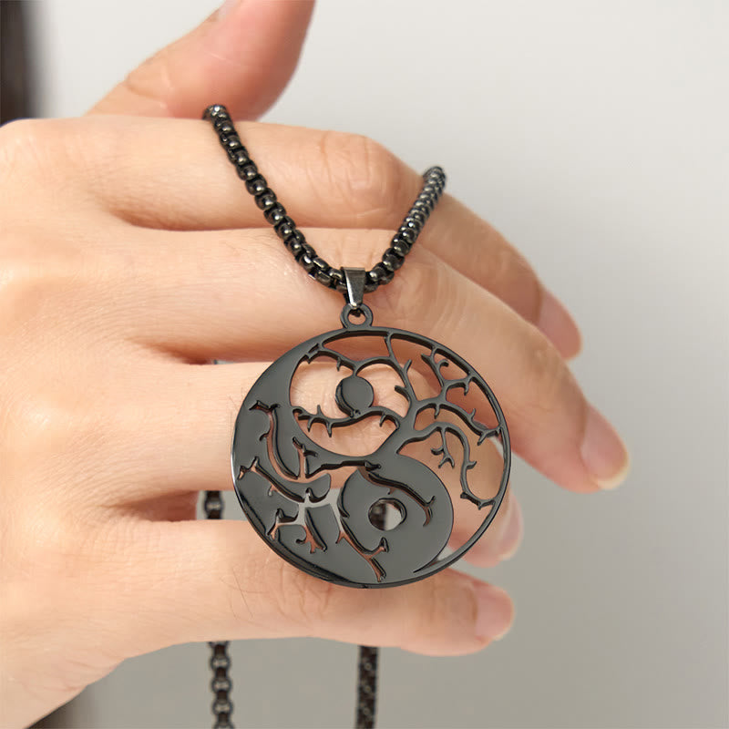 Buddha Stones ​​Zweige Hohl Yin Yang Design Edelstahl Balance Halskette Anhänger - image 5