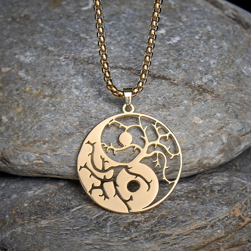 Buddha Stones ​​Zweige Hohl Yin Yang Design Edelstahl Balance Halskette Anhänger - image 14