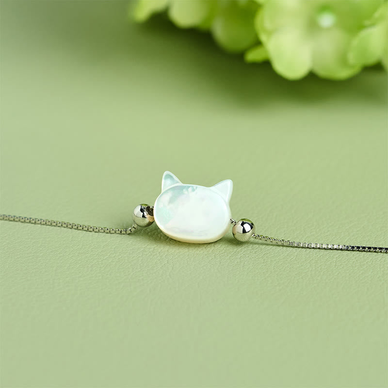 Buddha Stones Armband aus 925er Sterlingsilber mit Tridacna-Stein und Katzenkopf-Segnungskette - image 10