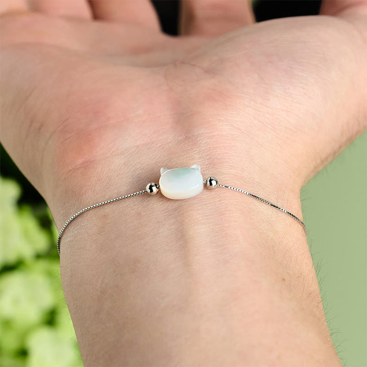 Buddha Stones Armband aus 925er Sterlingsilber mit Tridacna-Stein und Katzenkopf-Segnungskette - image 12