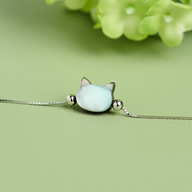 Buddha Stones Armband aus 925er Sterlingsilber mit Tridacna-Stein und Katzenkopf-Segnungskette - image 2