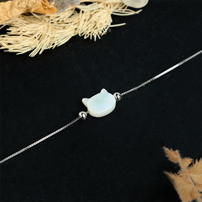 Buddha Stones Armband aus 925er Sterlingsilber mit Tridacna-Stein und Katzenkopf-Segnungskette - image 9