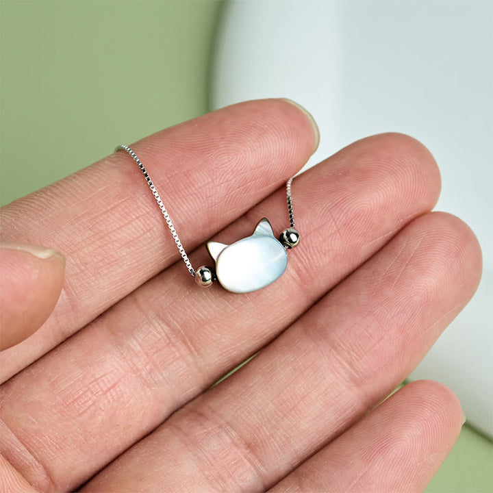 Buddha Stones Armband aus 925er Sterlingsilber mit Tridacna-Stein und Katzenkopf-Segnungskette - image 3