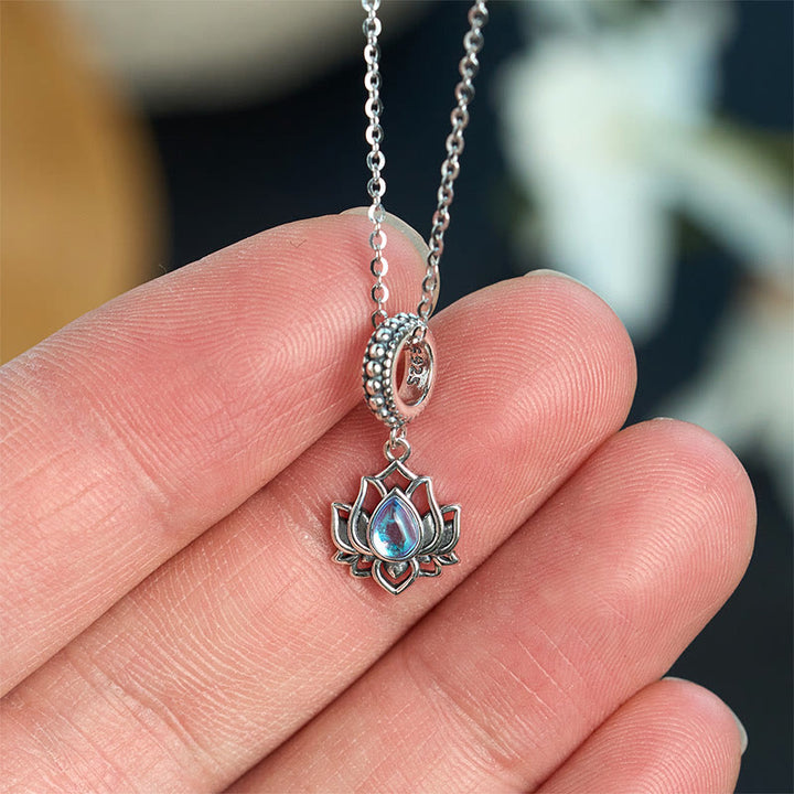Buddha Stones 925 Sterling Silber Lotus Design Mondstein Heilung Halskette Anhänger - image 3