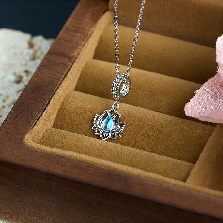 Buddha Stones 925 Sterling Silber Lotus Design Mondstein Heilung Halskette Anhänger - image 2