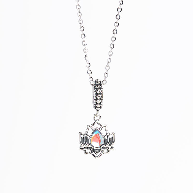 Buddha Stones 925 Sterling Silber Lotus Design Mondstein Heilung Halskette Anhänger - image 4