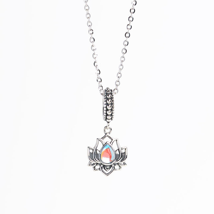 Buddha Stones 925 Sterling Silber Lotus Design Mondstein Heilung Halskette Anhänger - image 4