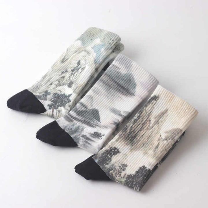 Buddha Stones, chinesische Tuschmalerei, Landschaftsmuster, Micro Crew, drei Paar Socken für Herren und Damen, Unisex - image 1