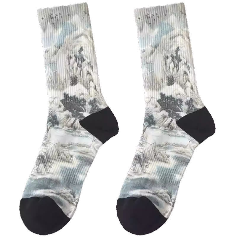 Buddha Stones, chinesische Tuschmalerei, Landschaftsmuster, Micro Crew, drei Paar Socken für Herren und Damen, Unisex - image 5