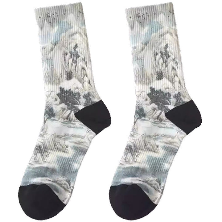 Buddha Stones, chinesische Tuschmalerei, Landschaftsmuster, Micro Crew, drei Paar Socken für Herren und Damen, Unisex - image 5