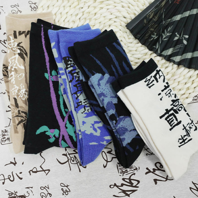 Buddha Stones Chinesische Kalligraphie Blumenmuster Micro Crew Damen Baumwollsocken - image 33