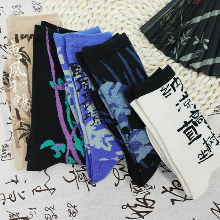 Buddha Stones Chinesische Kalligraphie Blumenmuster Micro Crew Damen Baumwollsocken - image 33
