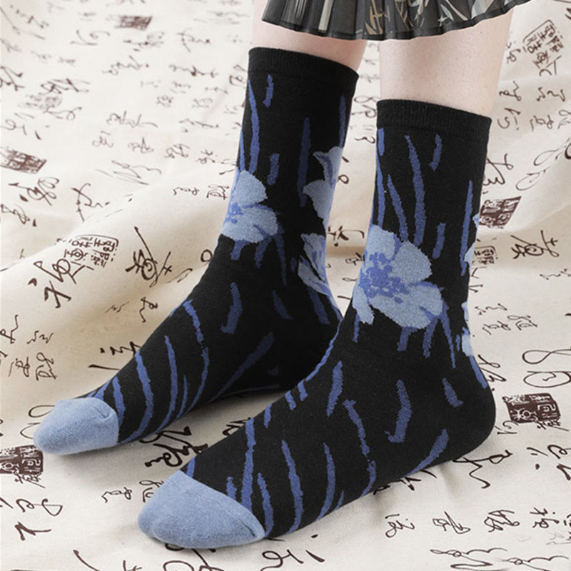 Buddha Stones Chinesische Kalligraphie Blumenmuster Micro Crew Damen Baumwollsocken - image 18