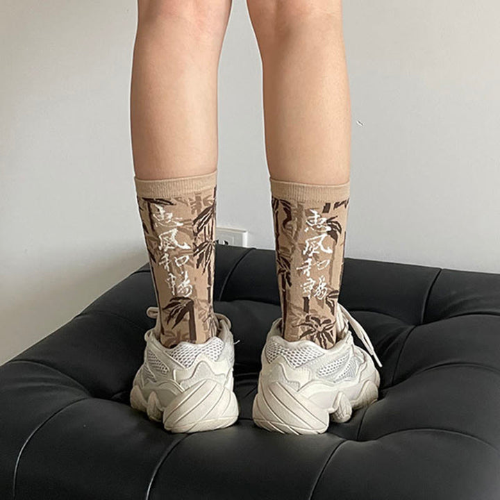 Buddha Stones Chinesische Kalligraphie Blumenmuster Micro Crew Damen Baumwollsocken - image 15