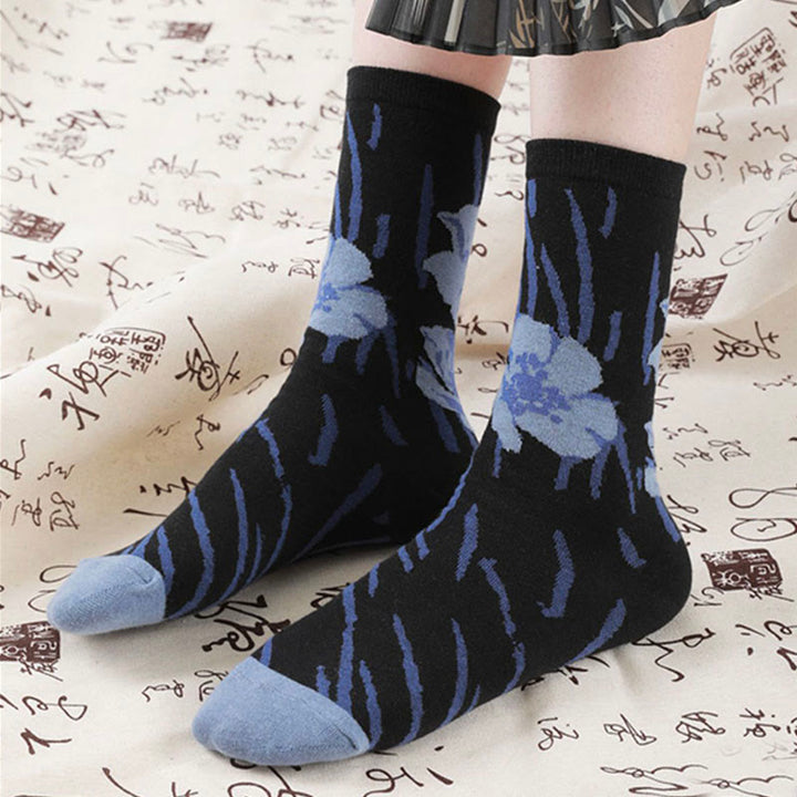 Buddha Stones Chinesische Kalligraphie Blumenmuster Micro Crew Damen Baumwollsocken - image 18