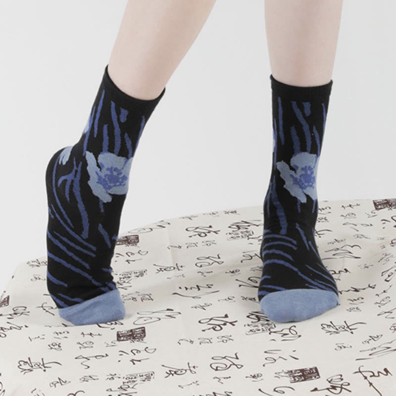 Buddha Stones Chinesische Kalligraphie Blumenmuster Micro Crew Damen Baumwollsocken - image 19